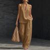 Plus Size Women's Halter V-neck Cotton Linen Blend Casual Two-piece Set