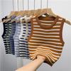 Harajuku Elasticity Women Yoga Sleeveless Crop Tops Allmatch Camisole Y2k Kintted Sports Tops Oneck Casual Thin Stripe Slim Tank Tops Summer