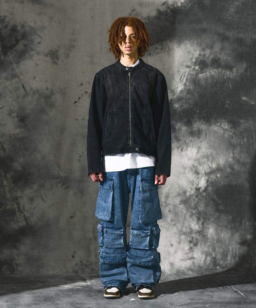 Dominant Curved Biker Denim Jacket_Black