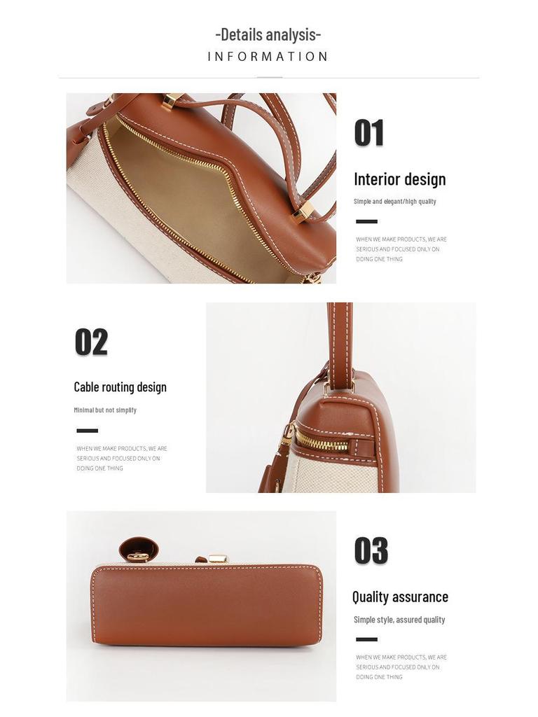 2025 Women's Genuine Leather and Canvas Handbag - Fashionable and Simple Lunch Box Bag