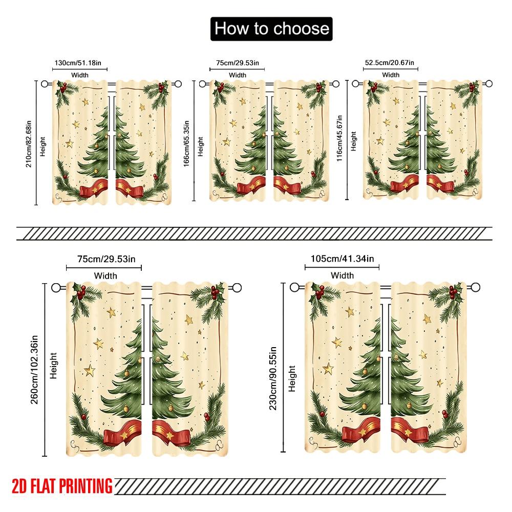 2 Stück, 2D-Flachdruck Muster Vorhänge Weihnachtsbaum Stechpalme Sterne (3) Vielseitiges, strapazierfähiges Polyester (ohne Stange) Heimdeko-Nutzung