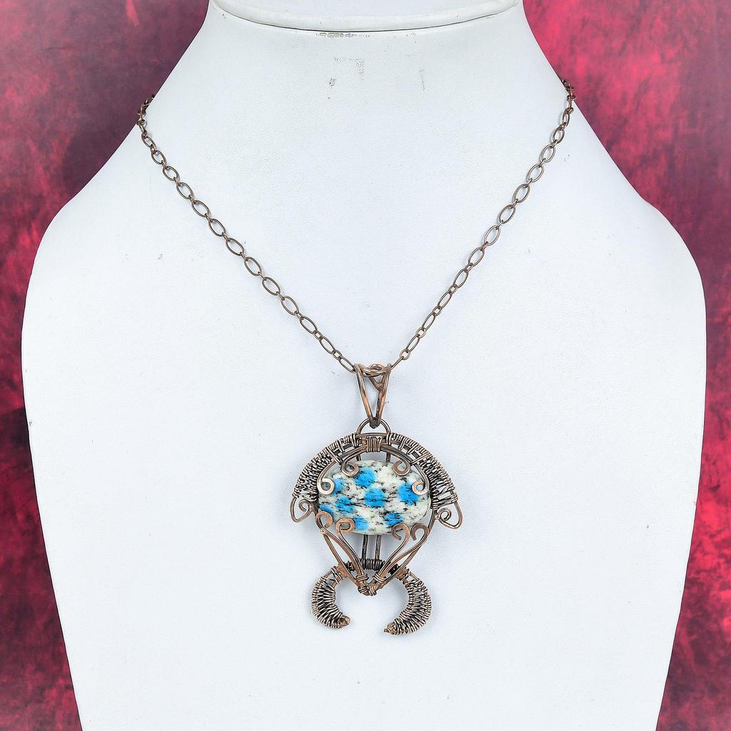 K2 Jasper Pendant Copper Wire Wrapped Pendant Handmade Tortoise Jewelry Gemstone Unique Pendant Anniversary Gift Copper Wire Wrapped Jewelry