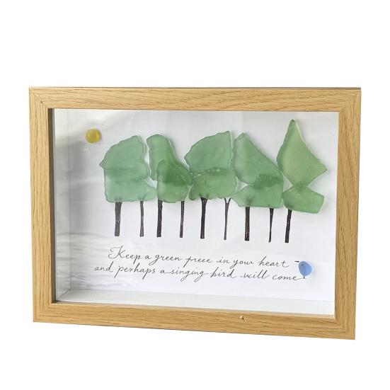 

Настенное искусство Дерево из морского стекла с рамой, ручная работа, лесное дерево, произведение искусства из морского стекла, фоторамка для декора дома, стола, подарки для друзей зелёный