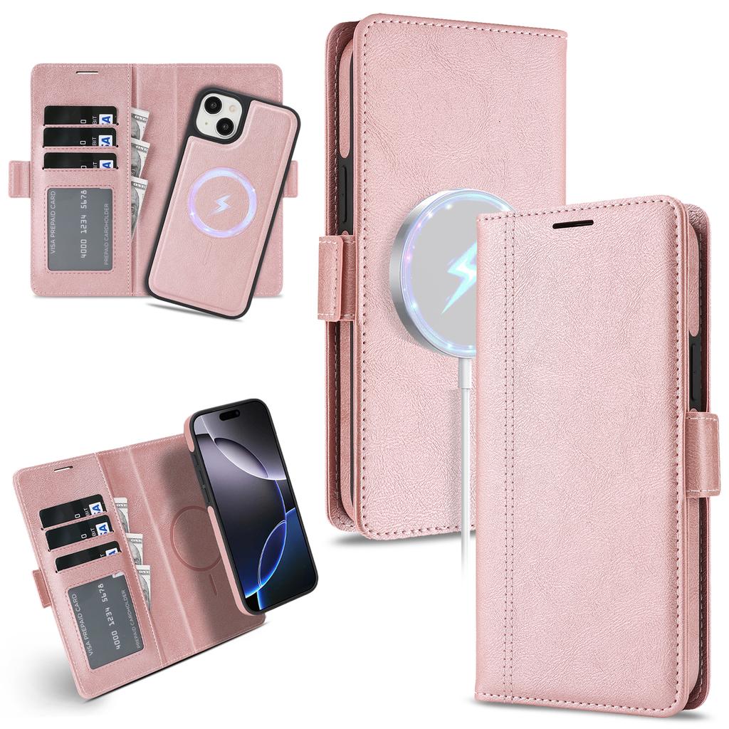 For iPhone 15 Case Detachable 2 in 1 Leather Wallet Phone Cover Compatible with MagSafe