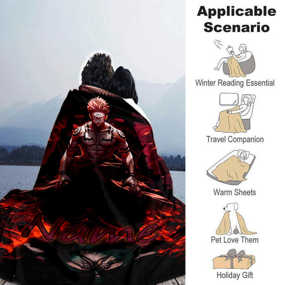 Customiz Name Personality Jujutsu Kaisen Sukuna and Tiger Staff Blanket Soft &Warm Sofa Office Bed Travel Lunch Break Blanket, Gift Suitable All Seaso