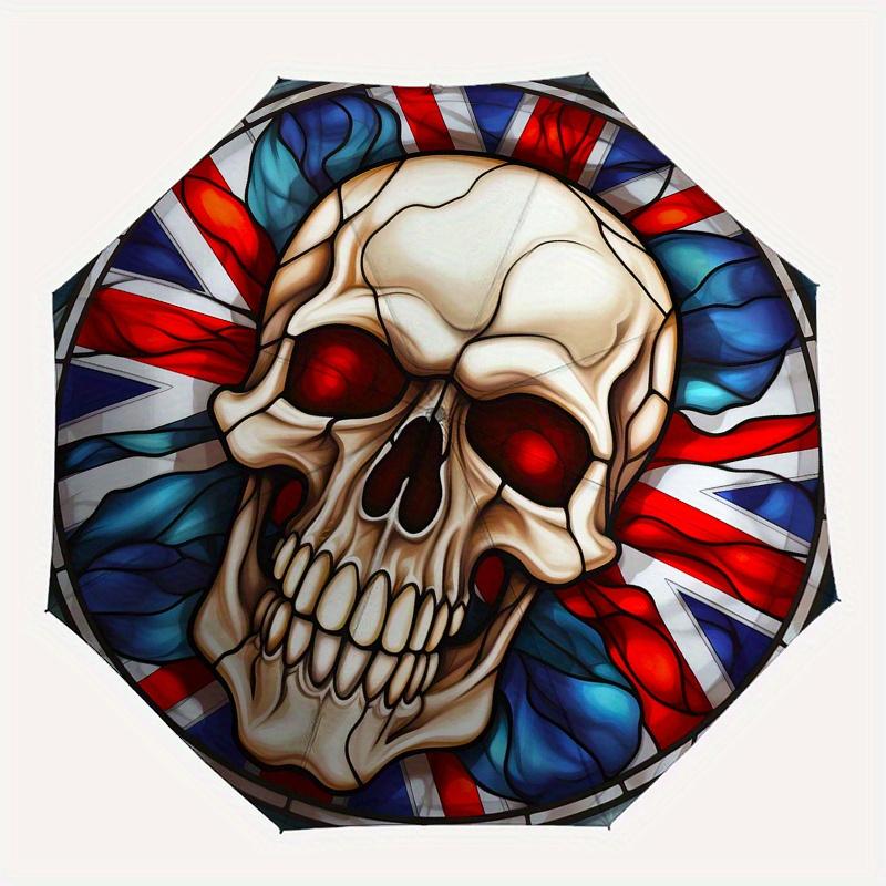 British Flag Stained Skull  DecorUmbrella, Portable 3-Fold Compact Umbrella,Christmas Gift ES640