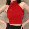 Ladies' Sexy Semi High Neck Slim Vest Strap Vest With Chest Cushion