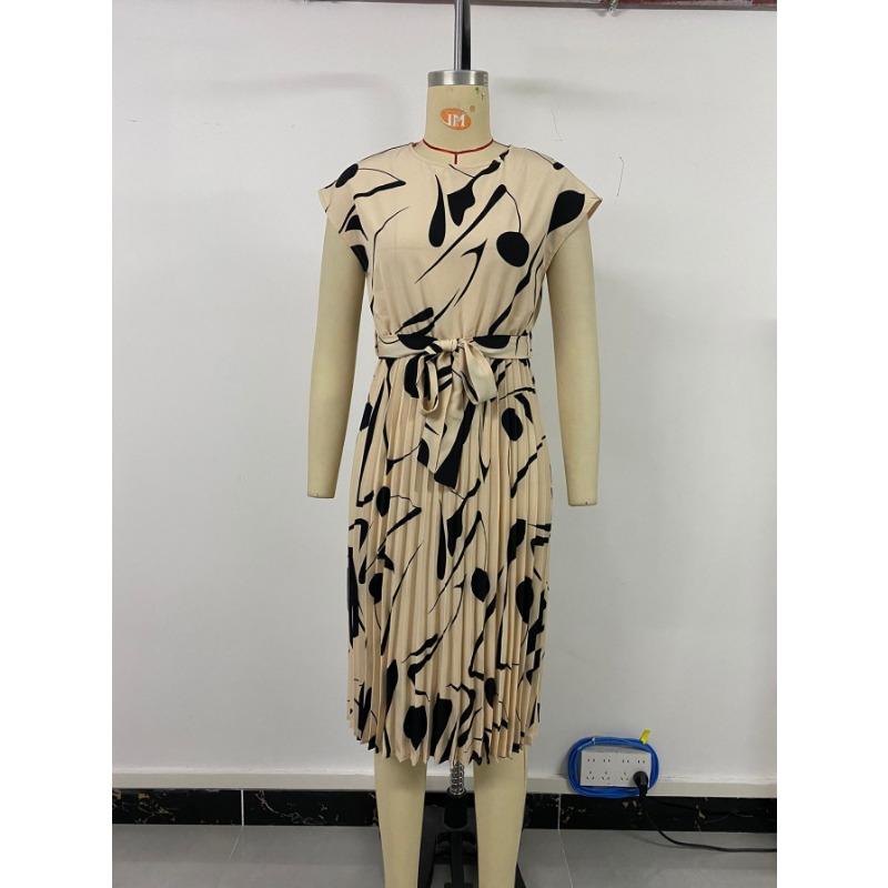 Elegant Personality Abstract Pattern Printed Pleated Dress