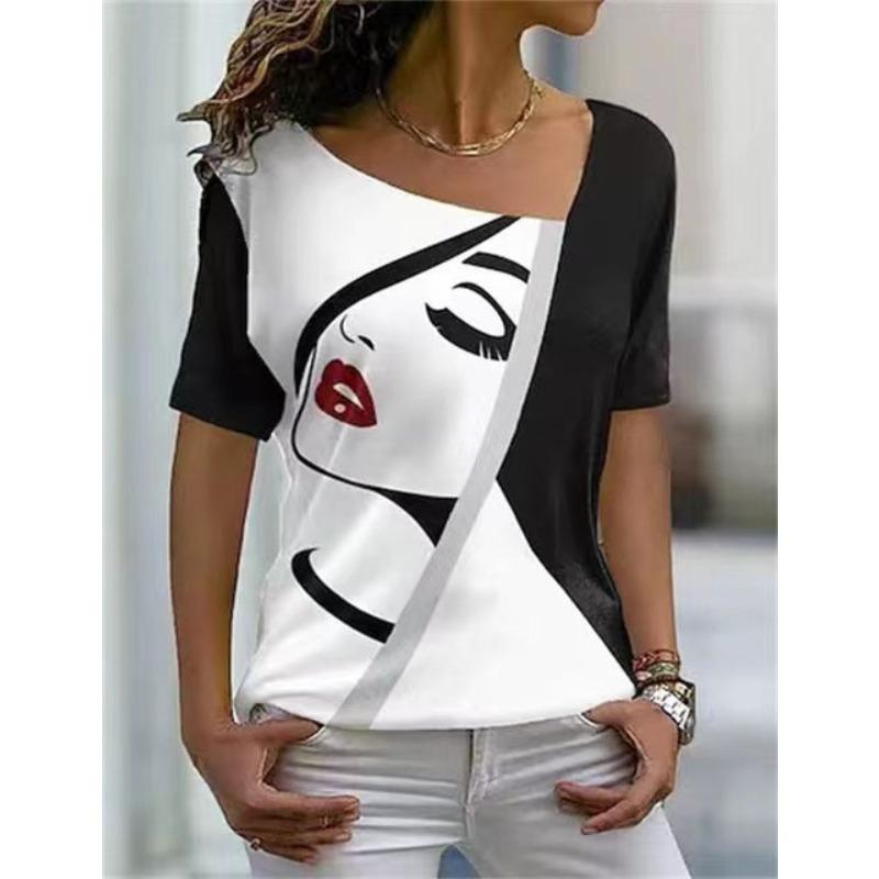 

Женская повседневная рубашка с диагональным воротником и короткими рукавами, женская футболка с короткими рукавами и 3D-принтом L