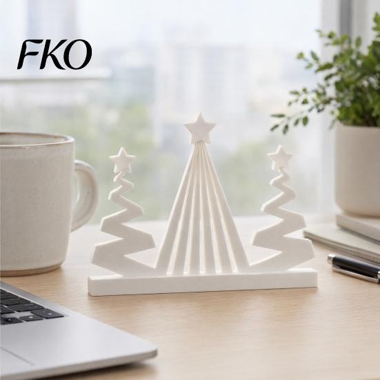 Delicate Texture Xmas Ornament 3D Printed Abstract Christmas Tree Figurine, Modern Minimalist Sculpture with Star Topper for Home, Office, Holiday