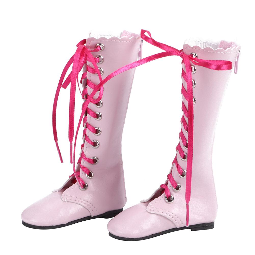60cm Doll Lace Up Boots Girls Kid Exquisite Doll Boots Shoes Children Toy Accessory(Flat Boots Pink )