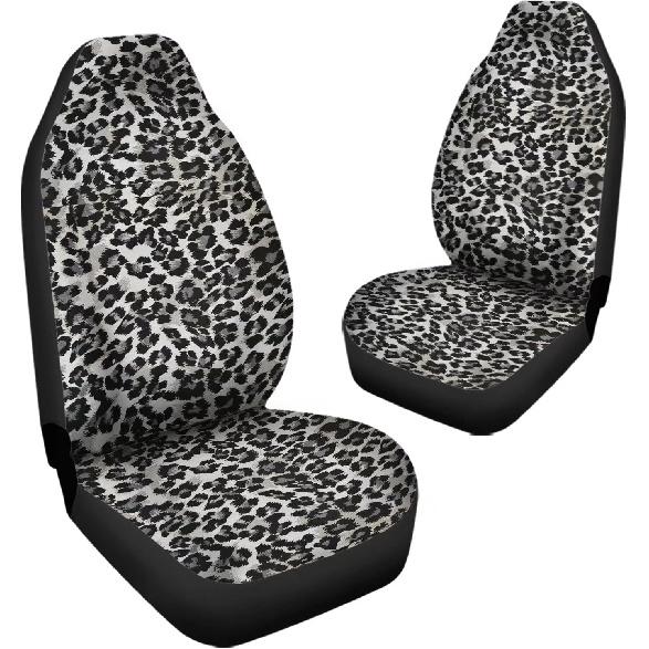Bulopur Grey Leopard Print Auto Seat Cover for Men Women, Car Front Seats Accessories Interior Decor 2 Pcs Suit All Seasons Use