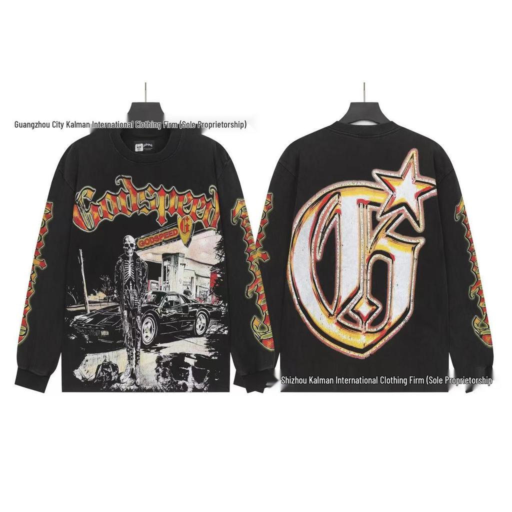 Godspeed Skull Rock Retro Pure Cotton Hoodie - Autumn/Winter American Style Streetwear for Men