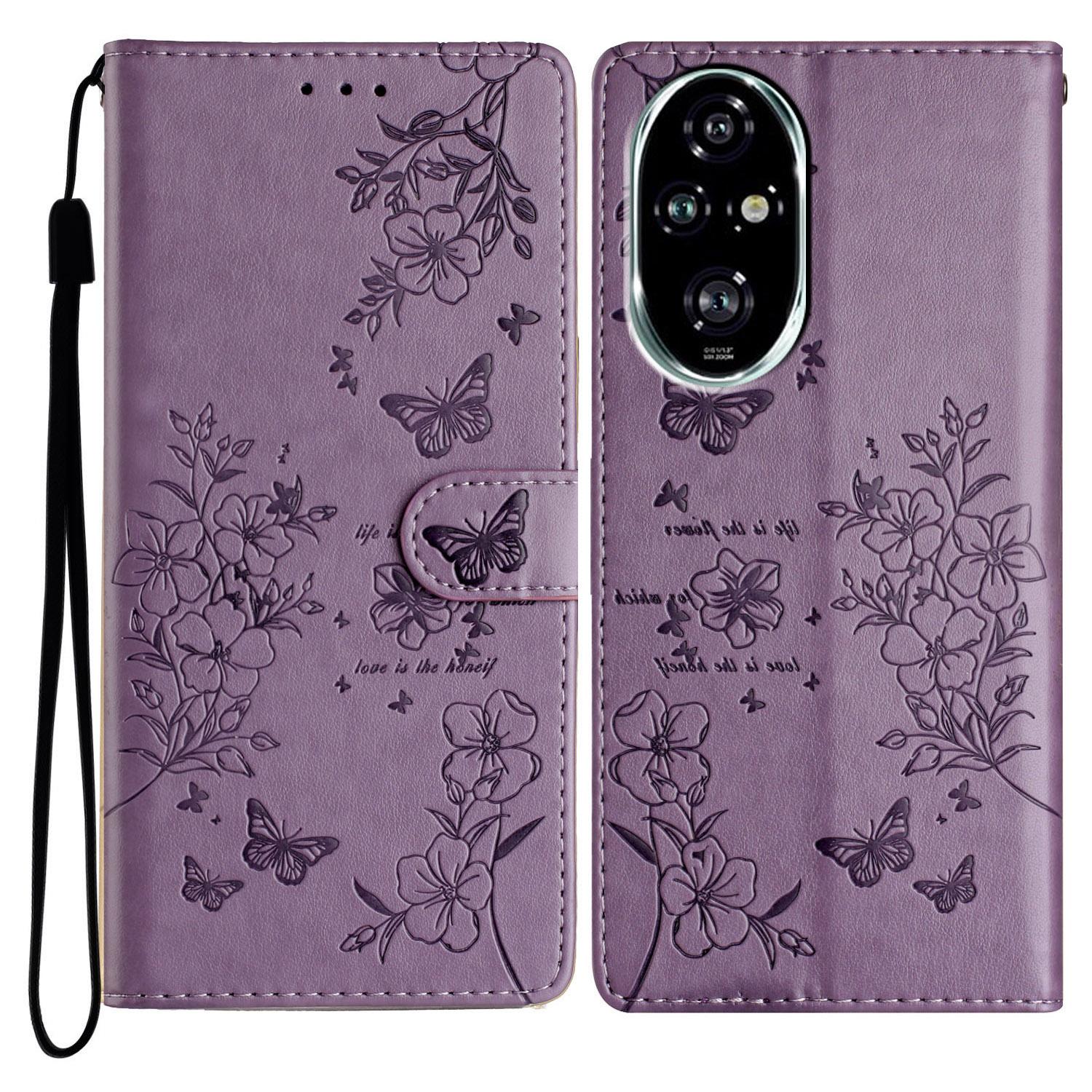 

For Honor 200 Pro 5G Wallet Phone Case Butterfly Floral Imprint Leather Flip Cover Purple