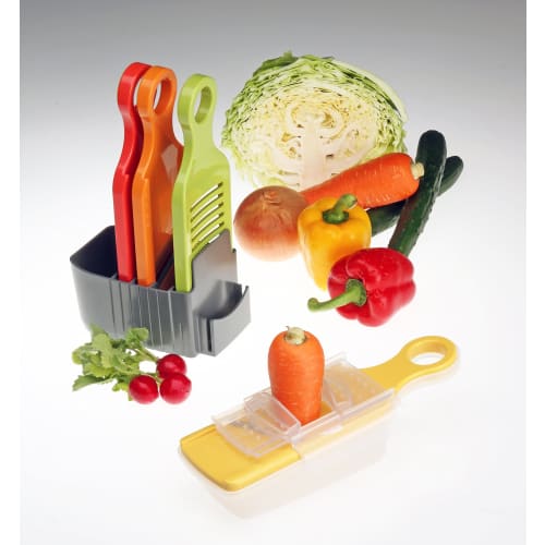 Aikogyo Vegetable Cooking Set with Grater, Slicer, Shredder, Protector, Container, and Stand