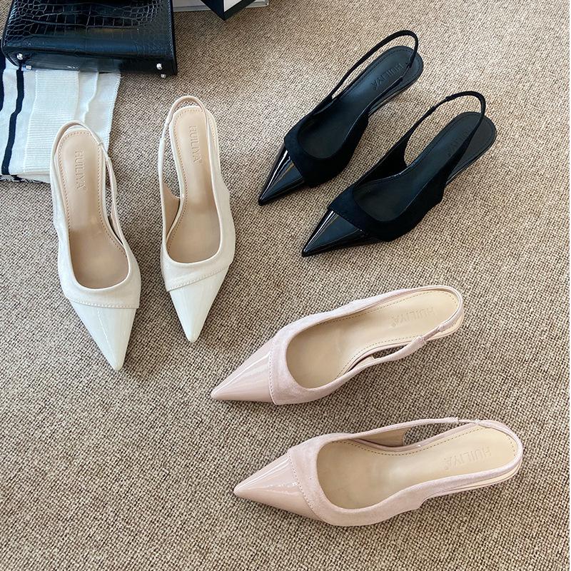 Pointed High Heels Open-Toe Sandals Fairy Shoes Spring Summer French Style Elegant Women Vulcanized Shoes