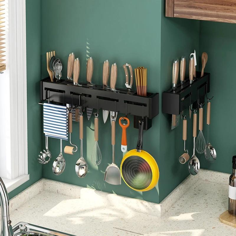 2024 New Stainless Steel Knife Holder Wall Mounted Removable Chopstick Storage Rack for Home Kitchen Shovel Spoon Cookware Rag