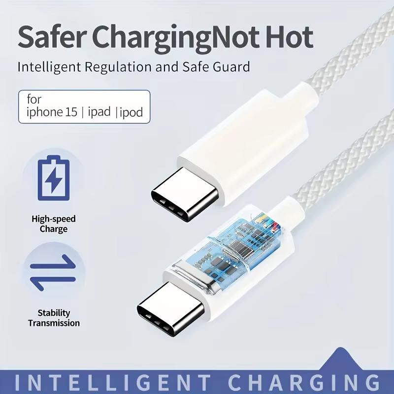 60W PD USB-C auf C Schnellladekabel für Apple iPhone 16 Pro Max 15 Plus Typ C Schnellladung für Samsung Nylon Geflechtkabel 2m