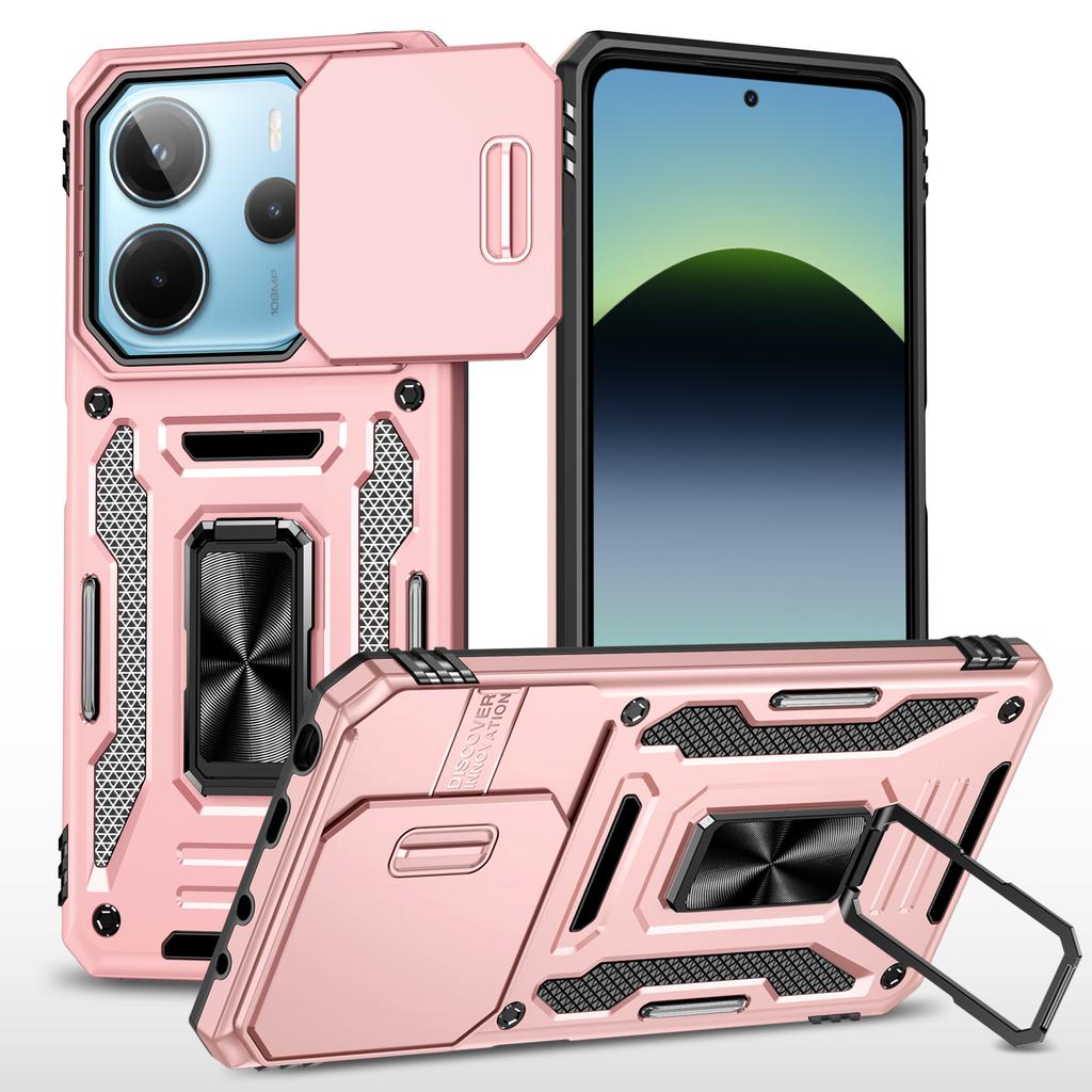 For Xiaomi Mobile Phone Case Poco X7 5G Push Window Horizontal and Vertical Multi-function Bracket Military Anti-fall Mobile Phone Case