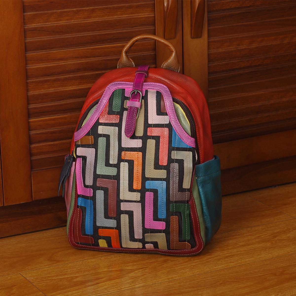 

Жіноча сумка з натуральної шкіри, рюкзак з лицьової коров ячої шкіри, повсякденна сумка, рюкзак вуличного кольору різнокольоровий