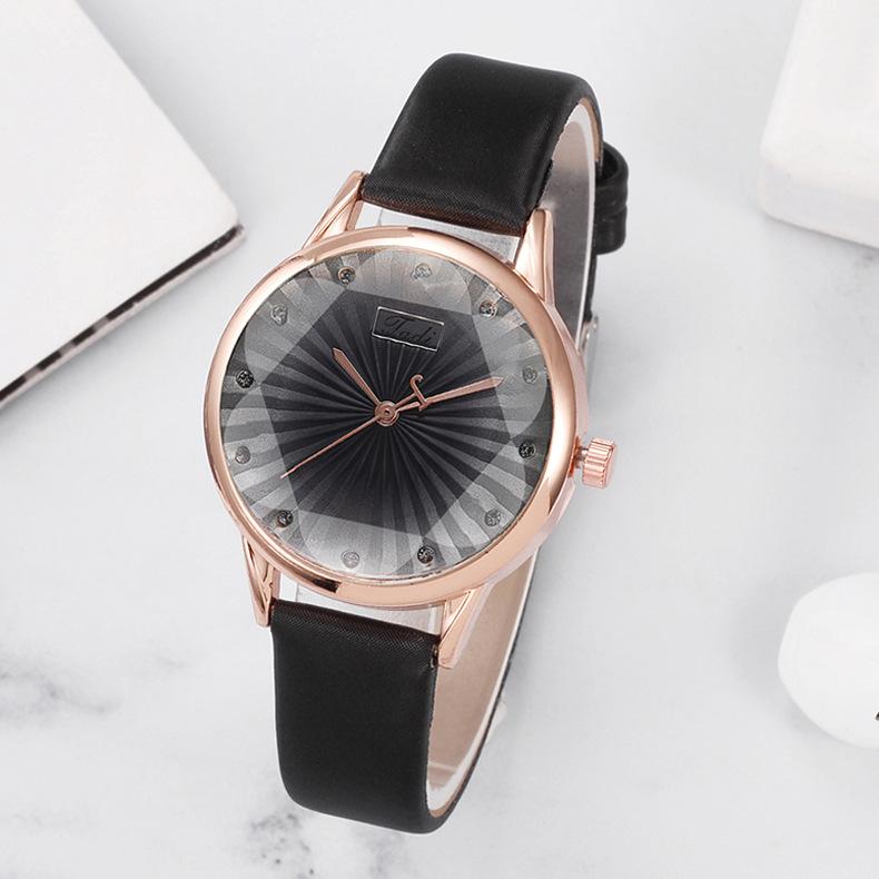 Creative Quartz Watch Leather Crystal Aesthetic Clock Versatile Business Women Wristwatch
