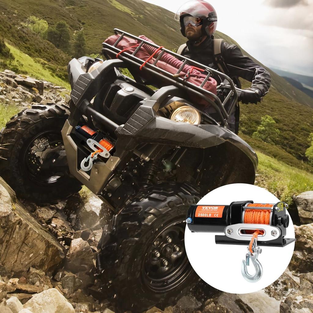 Electric Winch ATV UTV 3500 lb Synthetic Rope Waterproof Wired Control