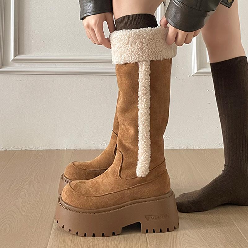 

Fur Women Snow High Boots High Heels Suede Platform Warm Shoes for Woman Short Plush Fashion Boots Comfort Mujer Botas 37