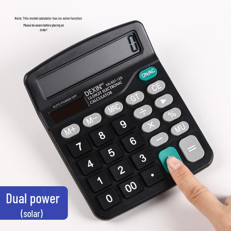 

837 Dual Power Solar Calculator: Desktop Accounting with 12-Digit Large Digital Display