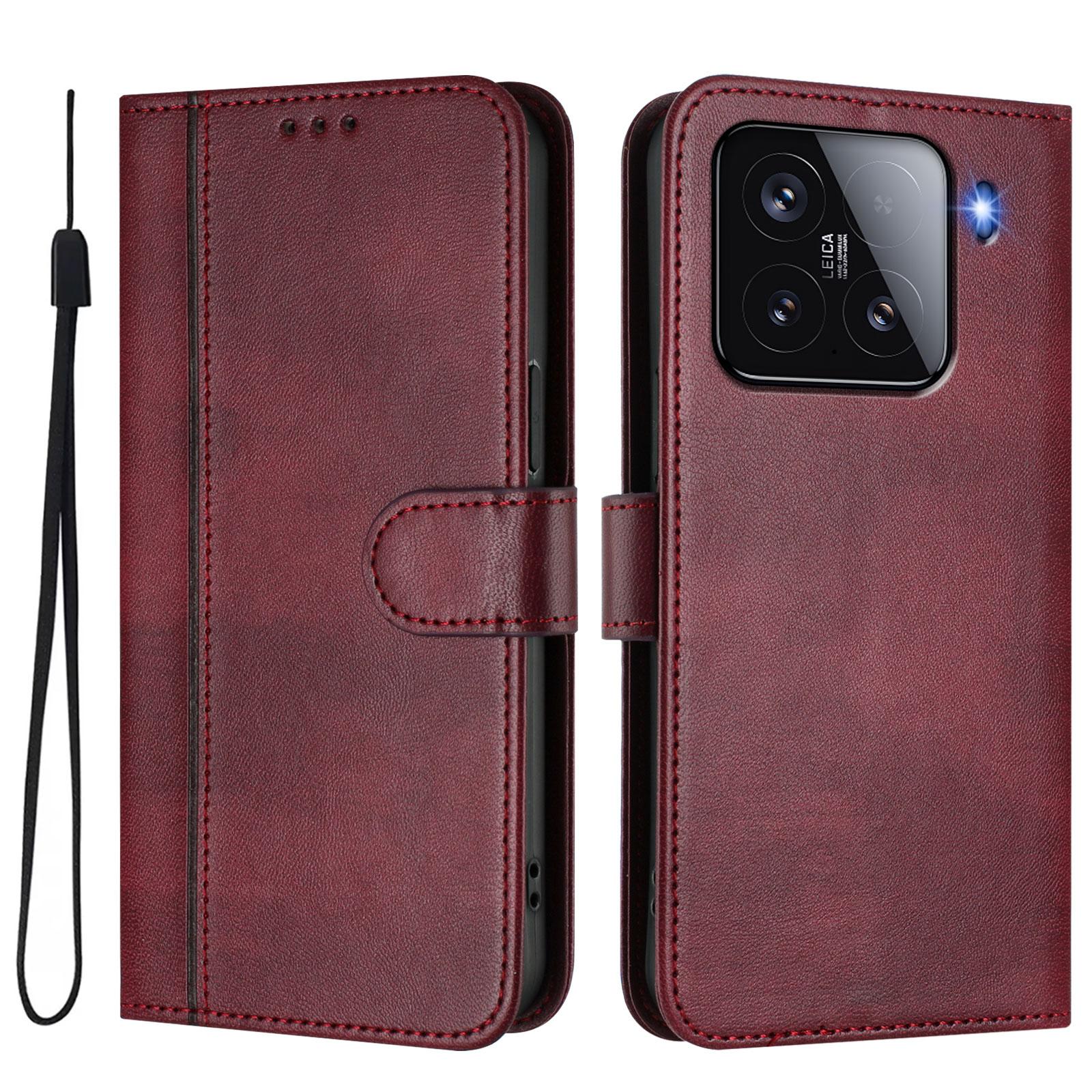 

Чохли для Xiaomi 15 Гаманець Підставка Шкіряний Чохол для Телефону Ретро Текстури зі Шнурком Wine Red