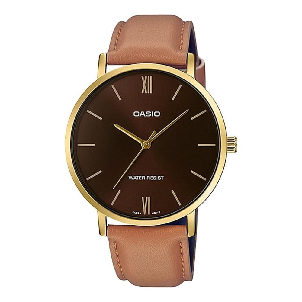 

Casio MTP-VT01GL-5B Quartz Men s Watch Gold Tan Leather Band Imported Model