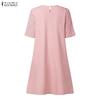 ZANZEA Women Casual Hollow Embroidered Patchwork Summer Short Sleeve Dress