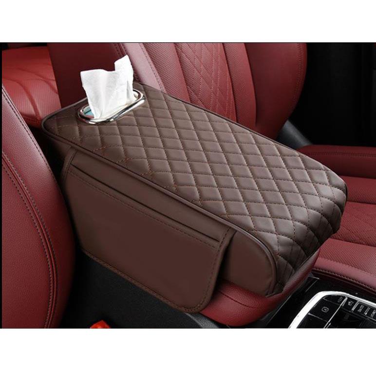 Bil Armstöd Kuddfodral med Papperslåda Läder Universalt Auto Mittkonsol Armstöd Skyddsmatta Stödhöjd Kudde med Förvaringsväska