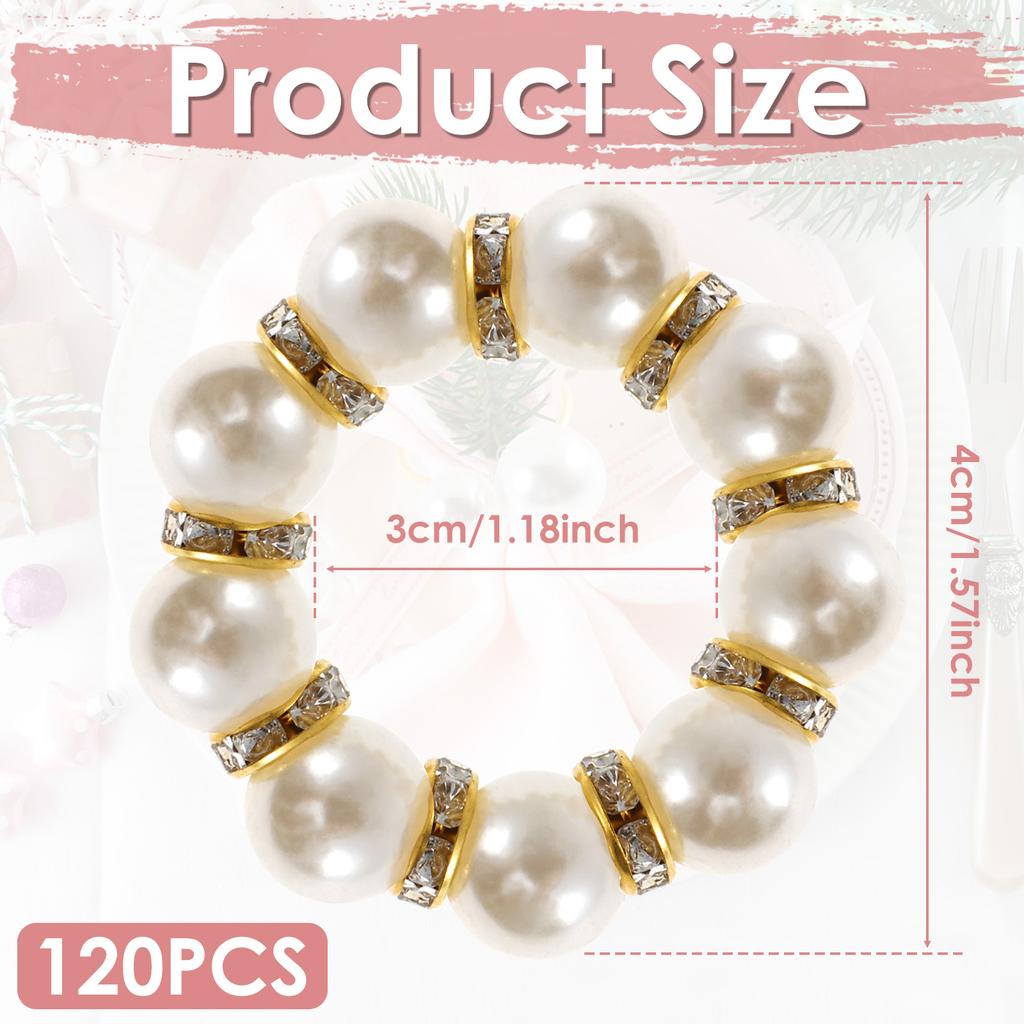 24/120Pcs Pearl Napkin Rings Elegant Pearl Elastic Serviette Holder For Christmas Birthday Wedding Party Banquet Table Decor