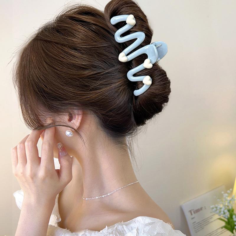 Roztomilá Jednoduchá Srdíčková Vlnitá Spona do Vlasů Sladká Univerzální Velká Spona do Vlasů pro Ženy Dívky Žraločí Spona Vlasové Doplňky Dárky