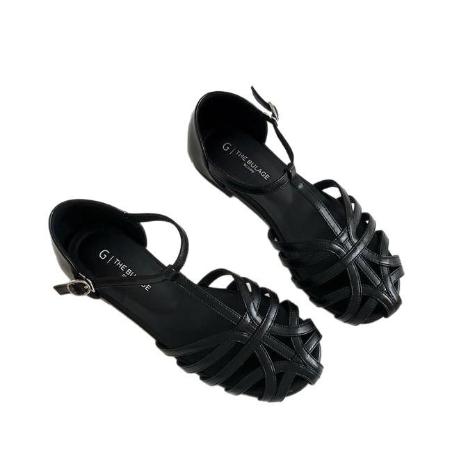 Soft-soled French retro woven bag head sandals women's fashion 2025 Boken fairy style flat-soled pregnant women Roman shoes tide