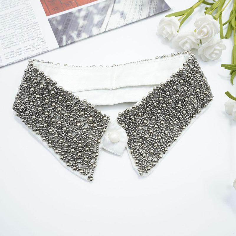 Retro Rhinestone False Collar Neckline Women Lapel Fake Collar Woman Embroidery Removable Detachable Tie Clothing Accessories
