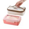 Triple Compartment Bento Box Microwave Safe Portable Lunch Container With Utensils Adults Students Office School Home Use