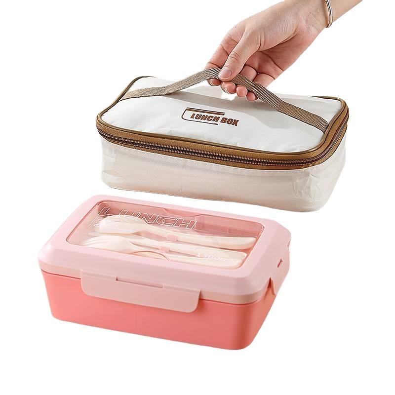 Triple Compartment Bento Box Microwave Safe Portable Lunch Container With Utensils Adults Students Office School Home Use