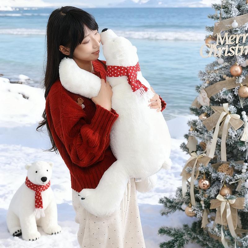 45/60cm Cartoon Giant Polar Bear Plush Doll Pillow Wearing Scarf White Bear Animal Stuffed Toy Home Decor Gift For Children