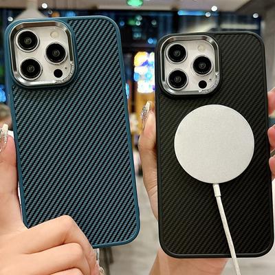 Applicable To Iphone16promax Carbon Fiber Magnetic Suction 16 Mobile Phone Case Apple 16pro Hard Case 15 Cross-border 14/13