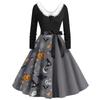 Women's Casual Fashion V-Neck Hairy Halloween Printed Long Sleeve Dresses