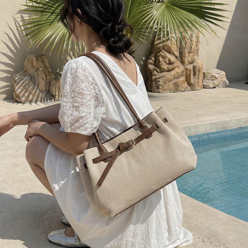 Commuter Shoulder Bag Contrast Color Tote Bag Women's Large Capacity Underarm Bag