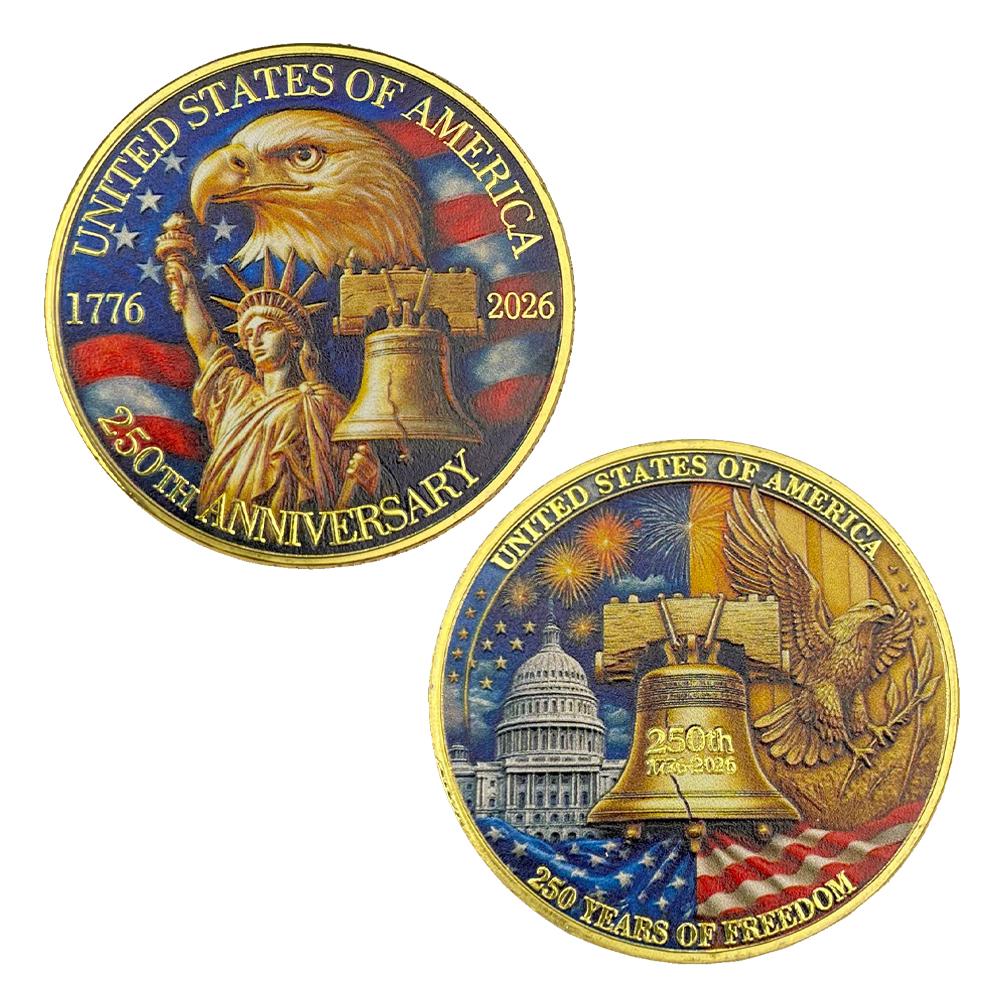 1776-2026 USA 250th Anniversary Coin Liberty Bald Eagle Design with Liberty Bell Commemorative Coin in Capsule Gift
