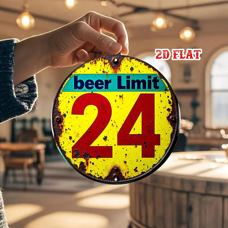 D Flat pc Beer Limit Sign Round Aluminum Sign Round Design Metal Tin Sign Bold Number Rustic Metal Wall ArtRetro Style