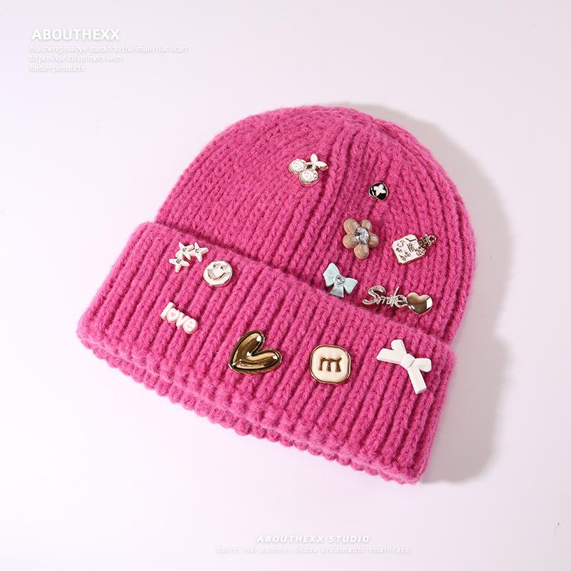 New Autumn and Winter Hat Women's Multi Button Thick Thread Knitted Woolen Hat Warm Ear Protection Bag Head Hat Pullover Cold Hat