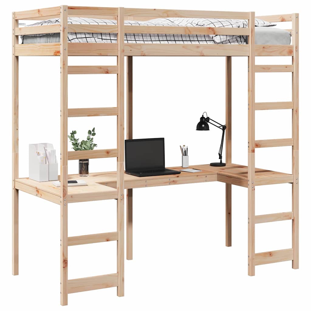 Loft Bed Frame Natural 75 X 190 Cm Solid Pine Wood