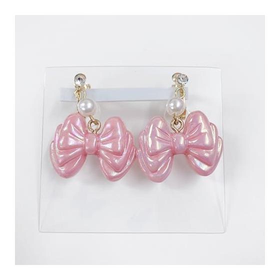 Meteor APAC Minacute Ribbon & Pearl Earrings Pink Size: Approx. W7 D4 H3.2 Q9277