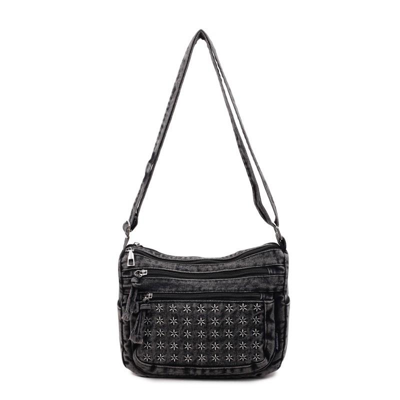 Damen Vintage Denim Schultertasche Lässige Crossbody Weich Mittlere Größe Reise Geldbörse in Schwarz Blau Marine