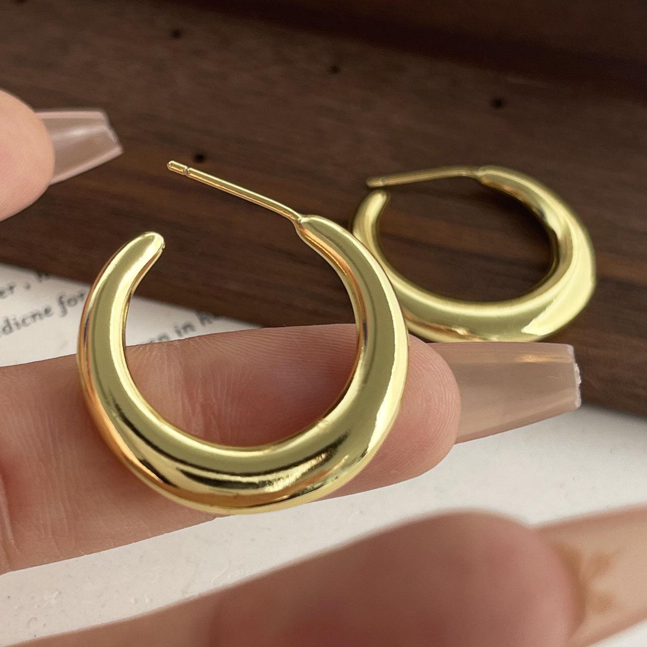 

925 Sterling Silver Vintage Earrings For Women Simple Big Moon Shape Earring Jewelry Prevent Allergy Party Accessories Gift