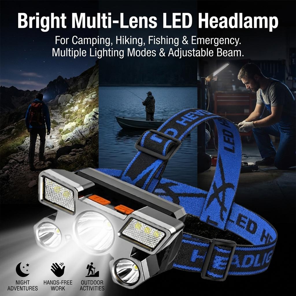 LED Five-Core Headlamp Rechargeable Outdoor Fishing And Mining Lamp With Long Battery Life